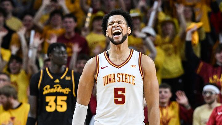 Mar 7, 2026; Ames, Iowa, USA; Iowa State Cyclones forward Joshua Jefferson (5) reacts during the second half against the Arizona State Sun Devils at James H. Hilton Coliseum. Mar 7, 2026; Ames, Iowa, USA; Iowa State Cyclones forward Joshua Jefferson (5) reacts during the second half against the Arizona State Sun Devils at James H. Hilton Coliseum.