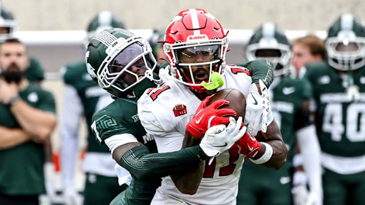 Michigan State's Joshua Eaton, left, tackles Youngstown State's Mike Solomon during the third quarter on Saturday, Sept. 13, 2025, at Spartan Stadium in East Lansing. Michigan State's Joshua Eaton, left, tackles Youngstown State's Mike Solomon during the third quarter on Saturday, Sept. 13, 2025, at Spartan Stadium in East Lansing.