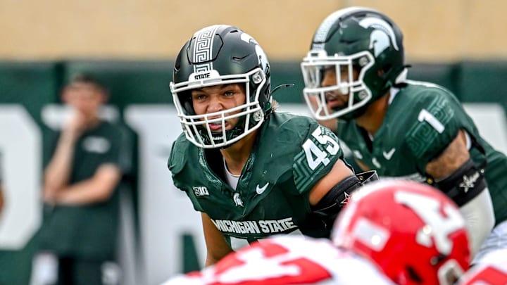 Michigan State's Brady Pretzlaff waits for the snap during the game against Youngstown State on Saturday, Sept. 13, 2025, at Spartan Stadium in East Lansing.