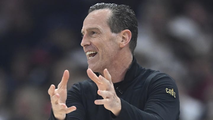 Apr 23, 2025; Cleveland, Ohio, USA; Cleveland Cavaliers head coach Kenny Atkinson reacts in the first quarter of game two of the first round of the 2025 NBA Playoffs against the Miami Heat at Rocket Arena. Mandatory Credit: David Richard-Imagn Images Apr 23, 2025; Cleveland, Ohio, USA; Cleveland Cavaliers head coach Kenny Atkinson reacts in the first quarter of game two of the first round of the 2025 NBA Playoffs against the Miami Heat at Rocket Arena. Mandatory Credit: David Richard-Imagn Images