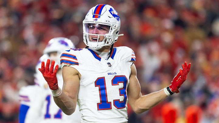 Jan 26, 2025; Kansas City, MO, USA; Buffalo Bills wide receiver Mack Hollins (13) against the Kansas City Chiefs during the AFC Championship game at GEHA Field at Arrowhead Stadium. Mandatory Credit: Mark J. Rebilas-Imagn Images Jan 26, 2025; Kansas City, MO, USA; Buffalo Bills wide receiver Mack Hollins (13) against the Kansas City Chiefs during the AFC Championship game at GEHA Field at Arrowhead Stadium. Mandatory Credit: Mark J. Rebilas-Imagn Images