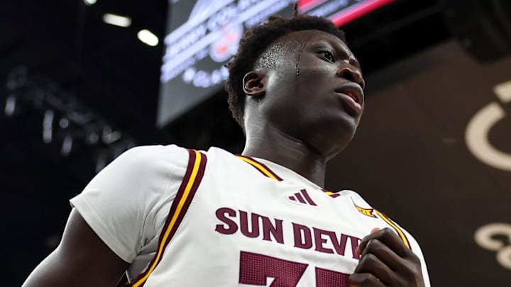 Dec 6, 2025; Phoenix, Arizona, USA; Arizona State University Sun Devils center Massamba Diop (35) against Oklahoma University Sooners at PHX Arena. Mandatory Credit: Anna Carrington-Imagn Images Dec 6, 2025; Phoenix, Arizona, USA; Arizona State University Sun Devils center Massamba Diop (35) against Oklahoma University Sooners at PHX Arena. Mandatory Credit: Anna Carrington-Imagn Images