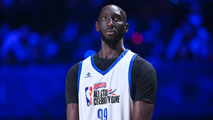 Feb 13, 2026; Los Angeles, CA, USA; Tacko Fall of Team 1 looks on during the NBA All Star Celebrity Game at Kia Forum. Mandatory Credit: William Liang-Imagn Images Feb 13, 2026; Los Angeles, CA, USA; Tacko Fall of Team 1 looks on during the NBA All Star Celebrity Game at Kia Forum. Mandatory Credit: William Liang-Imagn Images