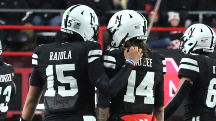 Nebraska quarterbacks Dylan Raiola and TJ Lateef during the USC game. Nebraska quarterbacks Dylan Raiola and TJ Lateef during the USC game.