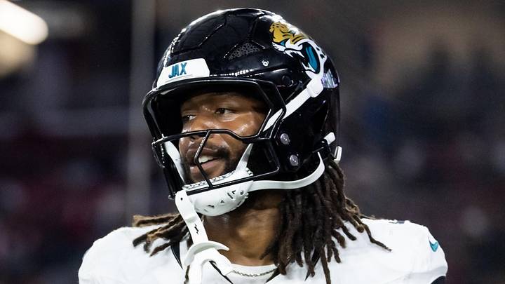 Nov 23, 2025; Glendale, Arizona, USA; Jacksonville Jaguars wide receiver Jakobi Meyers (3) against the Arizona Cardinals at State Farm Stadium. Mandatory Credit: Mark J. Rebilas-Imagn Images