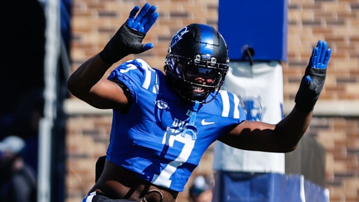 Oct 18, 2025; Durham, North Carolina, USA; Duke Blue Devils wide receiver Que'Sean Brown (7) runs out before the first half of the game against Georgia Tech Yellow Jackets at Wallace Wade Stadium. Mandatory Credit: Jaylynn Nash-Imagn Images Oct 18, 2025; Durham, North Carolina, USA; Duke Blue Devils wide receiver Que'Sean Brown (7) runs out before the first half of the game against Georgia Tech Yellow Jackets at Wallace Wade Stadium. Mandatory Credit: Jaylynn Nash-Imagn Images