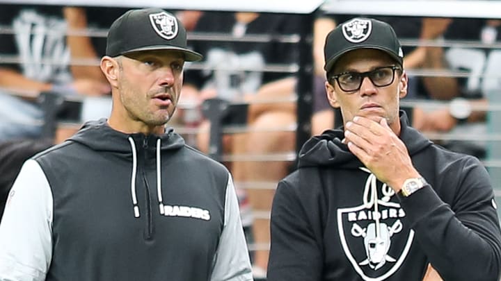 Las Vegas Raiders GM John Spytek, and minority owner Tom Brady