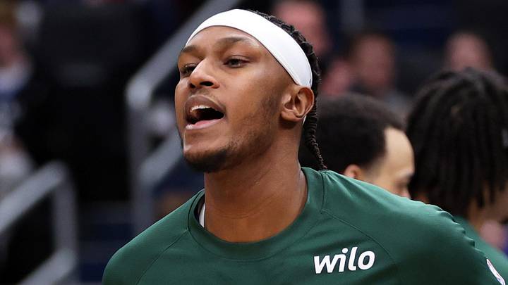 Milwaukee Bucks center Myles Turner (3) is introduced before a game against the Washington Wizards at Capital One Arena on Jan 29, 2026.