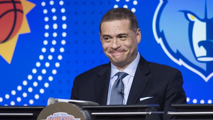 May 15, 2018; Chicago, IL, USA; New York Knicks General Manager Scott Perry during the 2018 NBA Draft Lottery at the Palmer House Hilton.
