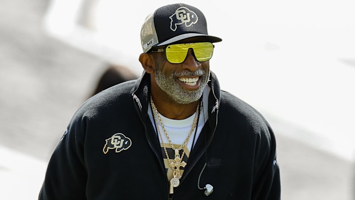 Apr 19, 2025; Boulder, CO, USA; Colorado Buffaloes head coach Deion Sanders during the spring game at Folsom Field. Mandatory Credit: Isaiah J. Downing-Imagn Images