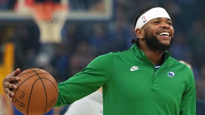 Dec 25, 2025; San Francisco, California, USA; Dallas Mavericks guard Jaden Hardy (1) before the game against the Golden State Warriors at Chase Center. Mandatory Credit: Darren Yamashita-Imagn Images