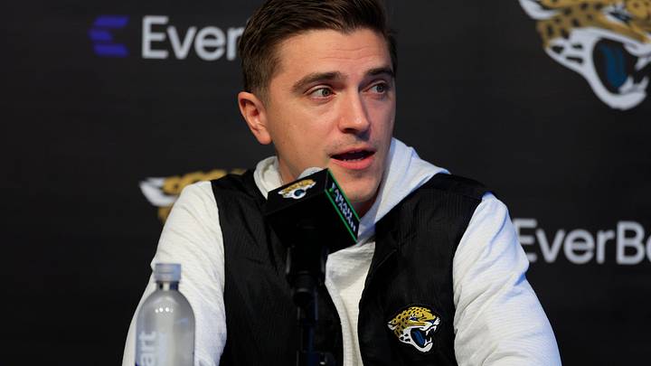 Jacksonville Jaguars general manager James Gladstone speaks during a press conference at the Miller Electric Center, Wednesday, Jan. 14, 2026, in Jacksonville, Fla.
