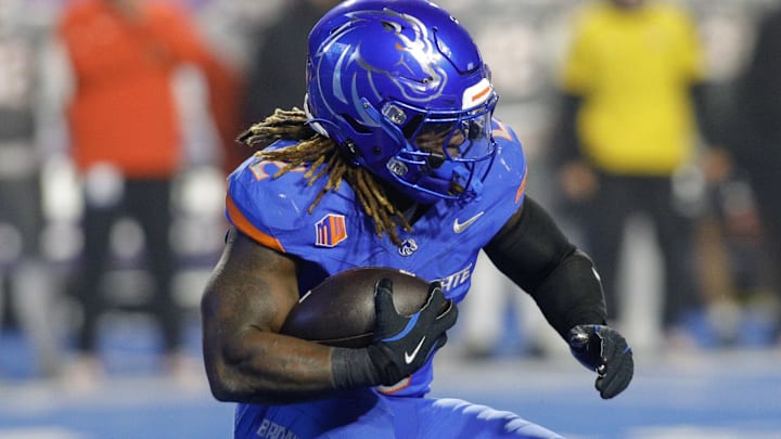 Dec 6, 2024; Boise, ID, USA; Boise State Broncos running back Ashton Jeanty (2) during the first half against the UNLV Rebels  at Albertsons Stadium. Mandatory Credit: Brian Losness-Imagn Image