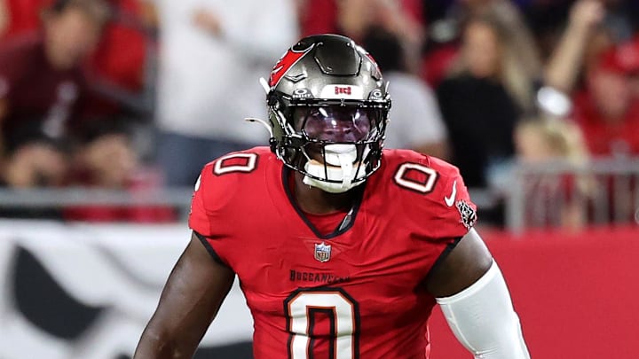 Tampa Bay Buccaneers linebacker Yaya Diaby celebrates after he sacked Baltimore Ravens.