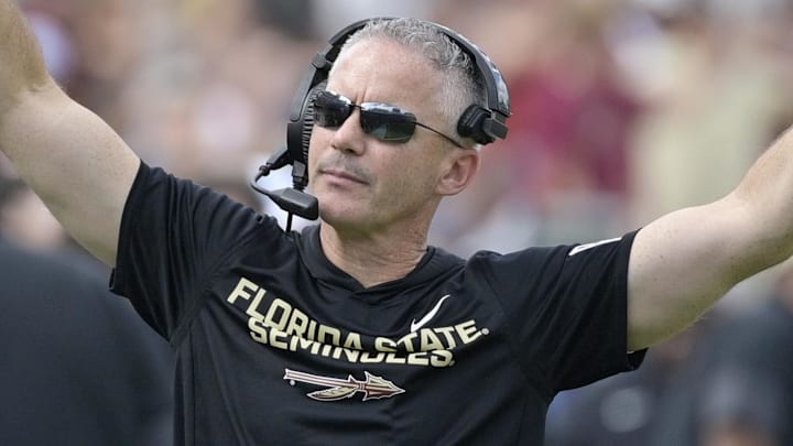 Oct 11, 2025; Tallahassee, Florida, USA; Florida State Seminoles head coach Mike Norvell during the second half against the Pittsburgh Panthers at Doak S. Campbell Stadium. Mandatory Credit: Melina Myers-Imagn Images Oct 11, 2025; Tallahassee, Florida, USA; Florida State Seminoles head coach Mike Norvell during the second half against the Pittsburgh Panthers at Doak S. Campbell Stadium. Mandatory Credit: Melina Myers-Imagn Images