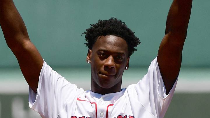 Jun 27, 2026; Boston, Massachusetts, USA; NBA number one draft pick AJ Dybantsa reacts to the crowd after throwing out the first pitch before a game between the Boston Red Sox and New York Yankees at Fenway Park. Mandatory Credit: Bob DeChiara-Imagn Images Jun 27, 2026; Boston, Massachusetts, USA; NBA number one draft pick AJ Dybantsa reacts to the crowd after throwing out the first pitch before a game between the Boston Red Sox and New York Yankees at Fenway Park. Mandatory Credit: Bob DeChiara-Imagn Images