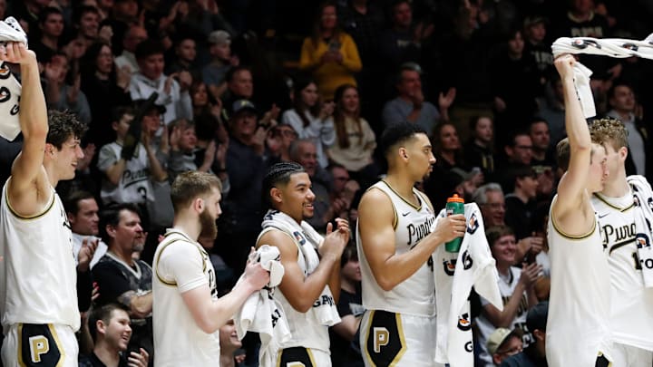 The Purdue Boilermakers bench cheers 
