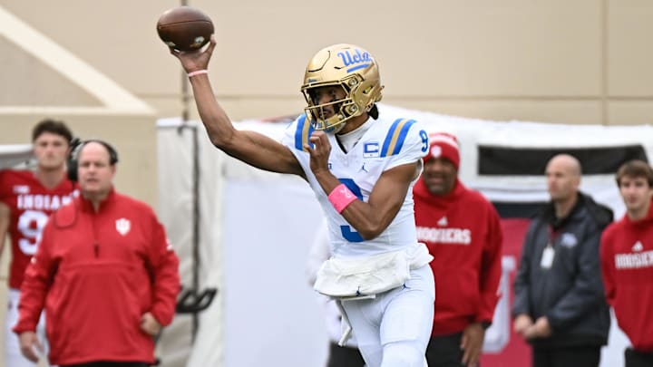 UCLA Bruins quarterback Nico Iamaleava throws a pass against the Indiana Hoosiers on Oct. 25.