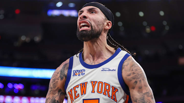 Feb 21, 2026; New York, New York, USA;  New York Knicks guard Jose Alvarado (5) at Madison Square Garden. Mandatory Credit: Wendell Cruz-Imagn Images