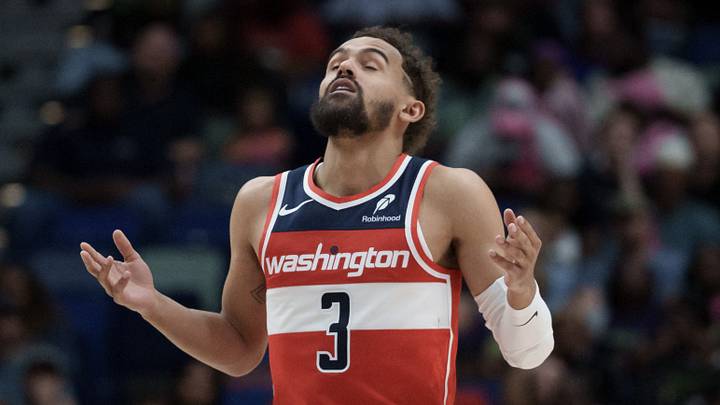 Washington Wizards guard Trae Young (3) reacts against the New Orleans Pelicans at Smoothie King Center, Mar 8, 2026.