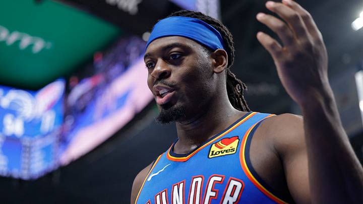 Feb 3, 2026; Oklahoma City, Oklahoma, USA; Oklahoma City Thunder guard Luguentz Dort (5) reacts after a. Play against the Orlando Magic during the second half at Paycom Center. Mandatory Credit: Alonzo Adams-Imagn Images Feb 3, 2026; Oklahoma City, Oklahoma, USA; Oklahoma City Thunder guard Luguentz Dort (5) reacts after a. Play against the Orlando Magic during the second half at Paycom Center. Mandatory Credit: Alonzo Adams-Imagn Images