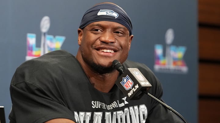 Feb 8, 2026; Santa Clara, CA, USA; Seattle Seahawks running back Kenneth Walker III (9) speaks in a press conference after defeating the New England Patriots in Super Bowl LX at Levi's Stadium. Mandatory Credit: Kirby Lee-Imagn Images Feb 8, 2026; Santa Clara, CA, USA; Seattle Seahawks running back Kenneth Walker III (9) speaks in a press conference after defeating the New England Patriots in Super Bowl LX at Levi's Stadium. Mandatory Credit: Kirby Lee-Imagn Images