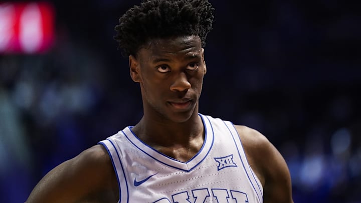 Mar 7, 2026; Provo, Utah, USA; BYU Cougars forward AJ Dybantsa (3) looks on during the first half against the Texas Tech Red Raiders at Marriott Center. Mandatory Credit: Aaron Baker-Imagn Images Mar 7, 2026; Provo, Utah, USA; BYU Cougars forward AJ Dybantsa (3) looks on during the first half against the Texas Tech Red Raiders at Marriott Center. Mandatory Credit: Aaron Baker-Imagn Images