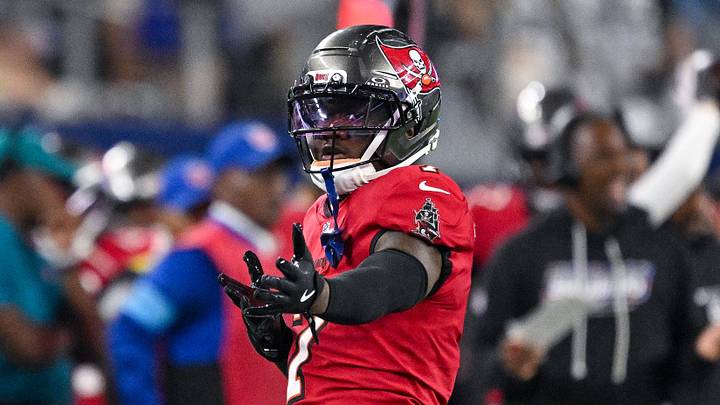 Oct 8, 2026; Arlington, Texas, USA; Tampa Bay Buccaneers running back Bucky Irving (7) celebrates during the game between the Cowboys and the Buccaneers at AT&T Stadium. Mandatory Credit: Jerome Miron-Imagn Images Oct 8, 2026; Arlington, Texas, USA; Tampa Bay Buccaneers running back Bucky Irving (7) celebrates during the game between the Cowboys and the Buccaneers at AT&T Stadium. Mandatory Credit: Jerome Miron-Imagn Images