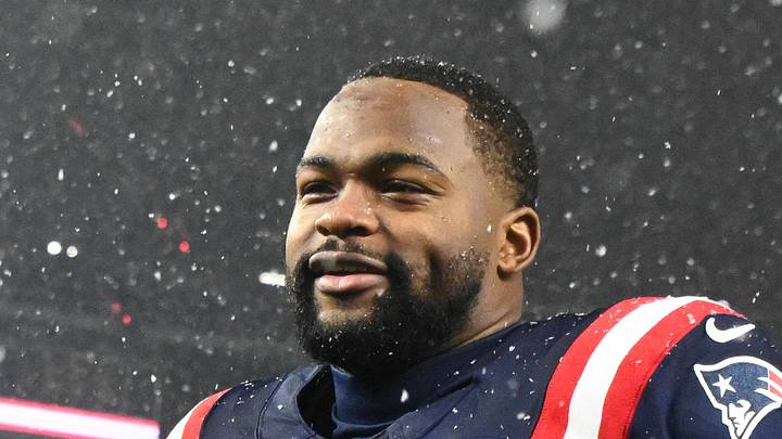 Jan 18, 2026; Foxborough, MA, USA; New England Patriots wide receiver Kayshon Boutte (9) reacts after defeating the Houston Texans in an AFC Divisional Round game at Gillette Stadium. Mandatory Credit: Brian Fluharty-Imagn Images