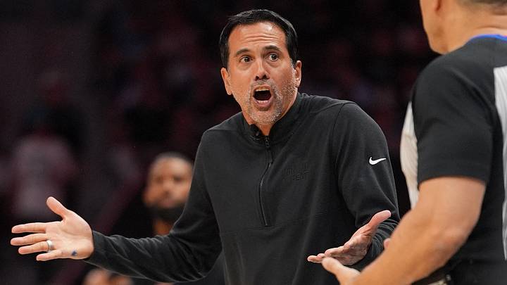 Miami Heat Head Coach Erik Spoelstra objects (Mandatory Credit: Jim Dedmon-Imagn Images) Miami Heat Head Coach Erik Spoelstra objects (Mandatory Credit: Jim Dedmon-Imagn Images)