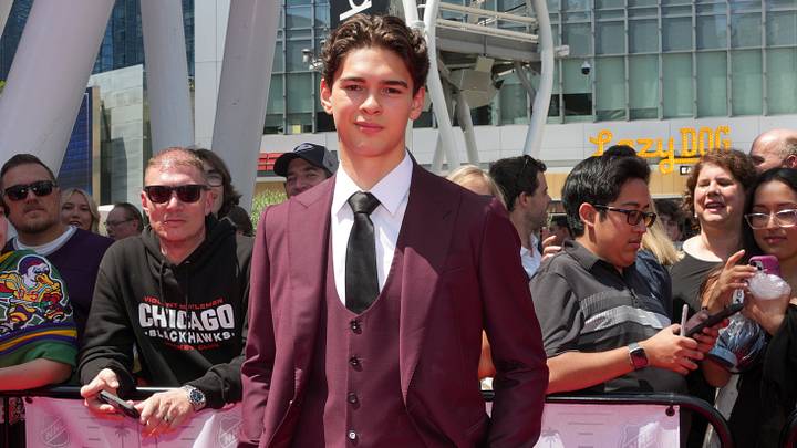 Jun 27, 2025; Los Angeles, California, USA; Carter Bear arrives to the first round of the 2025 NHL Draft at Peacock Theater. Mandatory Credit: Kirby Lee-Imagn Images Jun 27, 2025; Los Angeles, California, USA; Carter Bear arrives to the first round of the 2025 NHL Draft at Peacock Theater. Mandatory Credit: Kirby Lee-Imagn Images