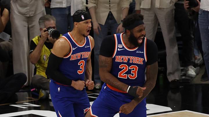 Jun 5, 2026; San Antonio, Texas, USA; New York Knicks center Mitchell Robinson (23) reacts after defeating the San Antonio Spurs in the second half during game two of the 2026 NBA Finals at Frost Bank Center. Mandatory Credit: Geoff Burke-Imagn Images Jun 5, 2026; San Antonio, Texas, USA; New York Knicks center Mitchell Robinson (23) reacts after defeating the San Antonio Spurs in the second half during game two of the 2026 NBA Finals at Frost Bank Center. Mandatory Credit: Geoff Burke-Imagn Images