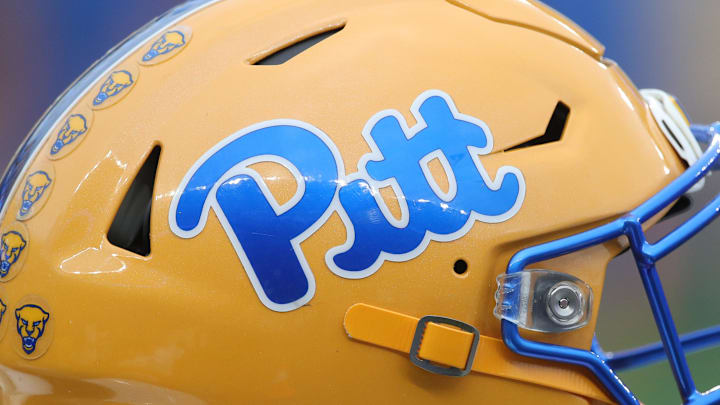 Nov 16, 2024; Pittsburgh, Pennsylvania, USA;  A Pittsburgh Panthers helmet on the sidelines against the Clemson Tigers during the fourth quarter at Acrisure Stadium. Mandatory Credit: Charles LeClaire-Imagn Images