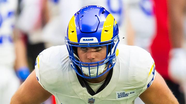 Nov 26, 2023; Glendale, Arizona, USA; Los Angeles Rams linebacker Troy Reeder (59) Mandatory Credit: Mark J. Rebilas-USA TODAY Sports Nov 26, 2023; Glendale, Arizona, USA; Los Angeles Rams linebacker Troy Reeder (59) Mandatory Credit: Mark J. Rebilas-USA TODAY Sports
