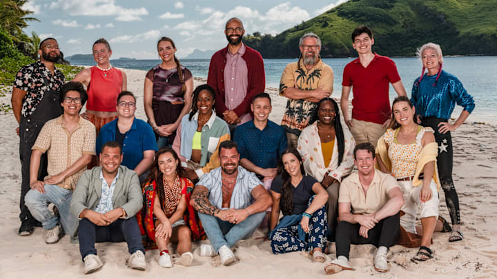 The Contestants of the CBS Original Series SURVIVOR, Season 49, scheduled to air on the CBS Television Network. Pictured (L-R): Top Row: Jawann Pitts, Shannon Fairweather, Sage Ahrens-Nichols, Nate Moore, Matt Williams, Rizo Velovic, and Kimberely “Annie” Davis. Middle Row: Jason Treul, Nicole Mazullo, Michelle “MC” Chukwujekwu, Jeremiah Ing, Kristina Mills, and Sophie Segreti. Bottom Row: Alex Moore, Savannah Louie, Jake Latimer, Sophi Balerdi, and Steven Ramm. Photo: Robert Voets/CBS ©2025 CBS