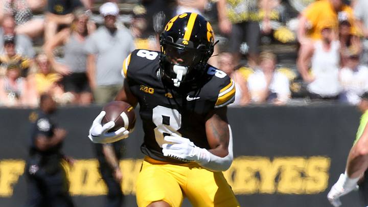 Iowa’s Terrell Washington Jr. (8) runs the ball against Illinois State Saturday, Aug. 31, 2024 at Kinnick Stadium in Iowa City, Iowa. Iowa’s Terrell Washington Jr. (8) runs the ball against Illinois State Saturday, Aug. 31, 2024 at Kinnick Stadium in Iowa City, Iowa.
