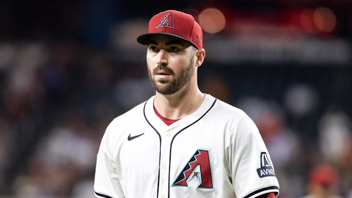 Sep 16, 2025; Phoenix, Arizona, USA; Arizona Diamondbacks pitcher John Curtiss against the San Francisco Giants at Chase Field. Mandatory Credit: Mark J. Rebilas-Imagn Images