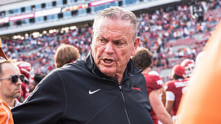 Sam Pittman on the field postgame after losing to the Texas Longhorns 20-10