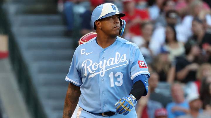 Aug 15, 2026; Anaheim, California, USA; Kansas City Royals designated hitter Salvador Perez (13) reacts after strikes out during the second inning against the Los Angeles Angels at Angel Stadium. Mandatory Credit: Kiyoshi Mio-Imagn Images Aug 15, 2026; Anaheim, California, USA; Kansas City Royals designated hitter Salvador Perez (13) reacts after strikes out during the second inning against the Los Angeles Angels at Angel Stadium. Mandatory Credit: Kiyoshi Mio-Imagn Images