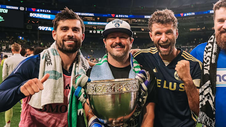 Brian White, left, and Thomas Müller, right helped Vancouver Whitcaps FC capture the supporter-driven Cascadia Cup on Saturday. 