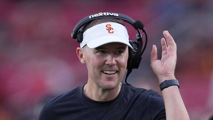 Sep 2, 2023; Los Angeles, California, USA; Southern California Trojans head coach Lincoln Riley reacts against the Nevada Wolf Pack in the second half at United Airlines Field at Los Angeles Memorial Coliseum. Sep 2, 2023; Los Angeles, California, USA; Southern California Trojans head coach Lincoln Riley reacts against the Nevada Wolf Pack in the second half at United Airlines Field at Los Angeles Memorial Coliseum.