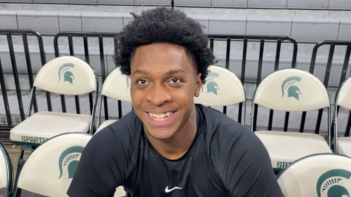 Michigan State forward Cam Ward speaks to the media inside the Breslin Center on Nov. 6, 2025.