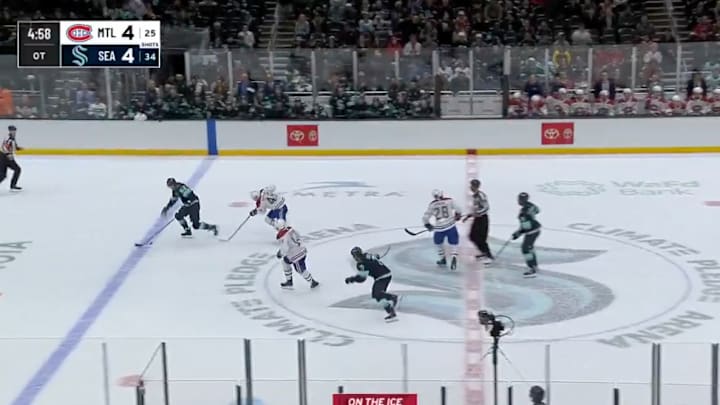 Seattle's Brandon Montour scored just four seconds into overtime on Wednesday night. 