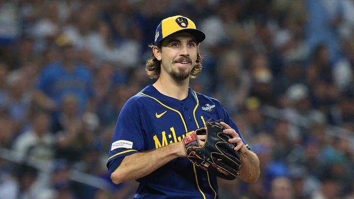 Oct 26, 2026; St. Petersburg, Florida, USA; Milwaukee Brewers pitcher Robert Gasser (54) reacts against the Tampa Bay Rays during the third inning in game three of the 2026 World Series at Tropicana Field. Mandatory Credit: Kim Klement Neitzel-Imagn Images Oct 26, 2026; St. Petersburg, Florida, USA; Milwaukee Brewers pitcher Robert Gasser (54) reacts against the Tampa Bay Rays during the third inning in game three of the 2026 World Series at Tropicana Field. Mandatory Credit: Kim Klement Neitzel-Imagn Images