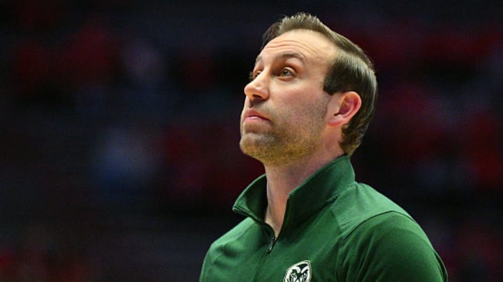 Colorado State men's basketball assistant Ali Farokhmanesh stands on the sidelines.