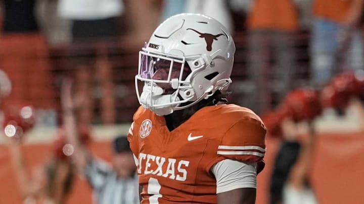 Texas Longhorns wide receiver Ryan Wingo reacts after scoring a touchdown against Sam Houston Bearkats during the second half at Darrell K Royal-Texas Memorial Stadium. 
