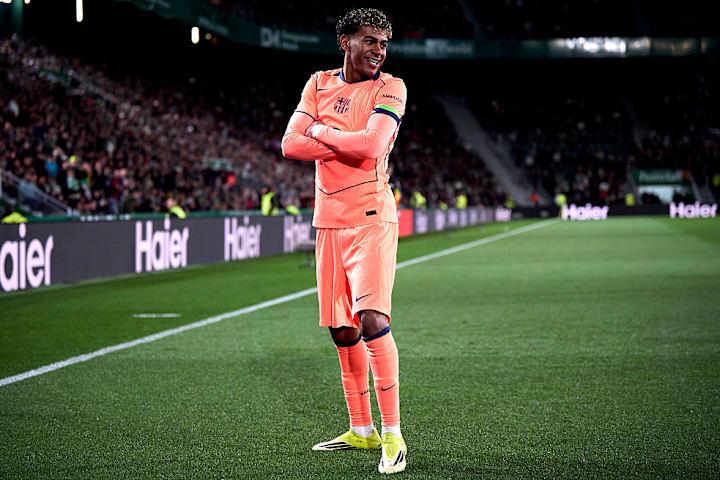 LamineYamal celebrating.