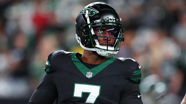 New York Jets defensive end Haason Reddick looks on during pregame warmups for their game against the Houston Texans.