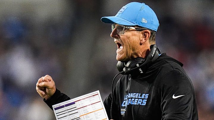 Chargers head coach Jim Harbaugh Chargers head coach Jim Harbaugh