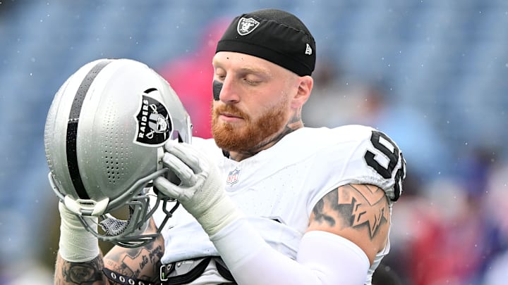 Sep 7, 2025; Foxborough, Massachusetts, USA; Las Vegas Raiders defensive end Maxx Crosby (98) practices before the game against the New England Patriots at Gillette Stadium. Mandatory Credit: Brian Fluharty-Imagn Images Sep 7, 2025; Foxborough, Massachusetts, USA; Las Vegas Raiders defensive end Maxx Crosby (98) practices before the game against the New England Patriots at Gillette Stadium. Mandatory Credit: Brian Fluharty-Imagn Images